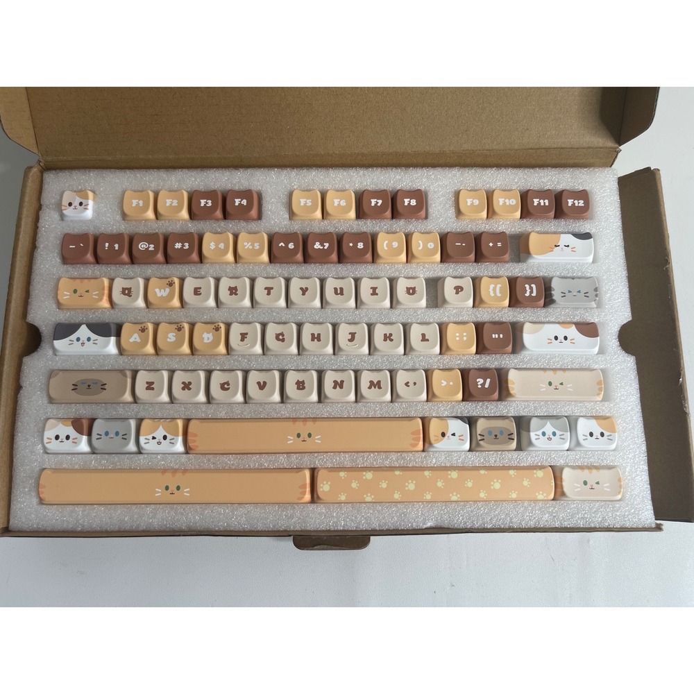 Custom Cat Themed Mechanical Keyboard Keycap Set Tan Brown Kawaii MOA Profile